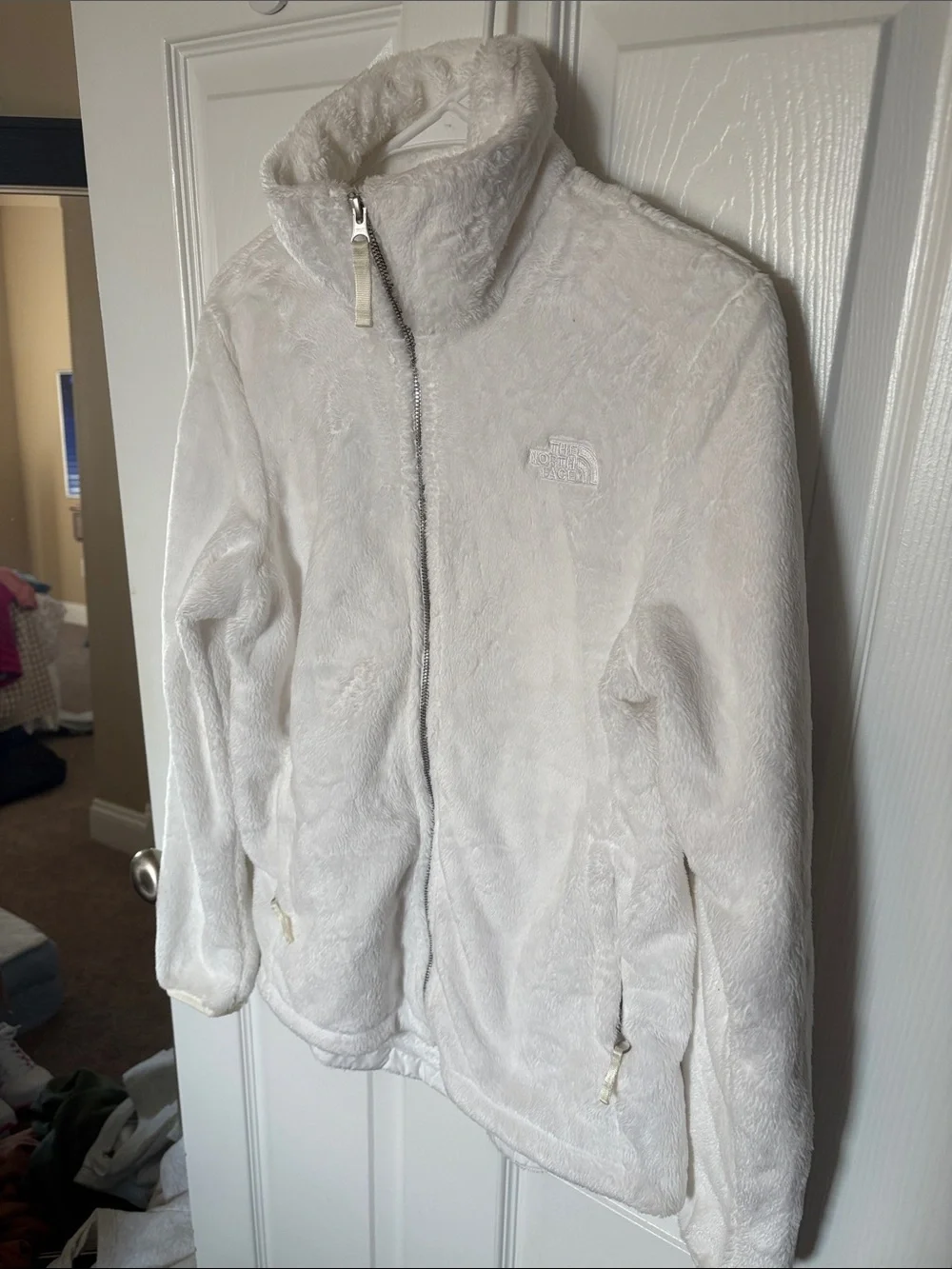 The North Face Plush Fleece Full-Zip Jacket in White/Cream - Picture 1 of 6